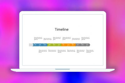 قالب پاورپوینت تک صفحه ای نفشه راه مسیر تایم لاین timelineلوگوپز گرادینت لپ تاپ بنفش صورتی