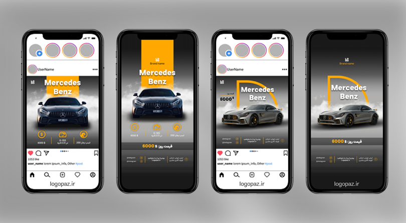کاور پست و استوری اینستاگرام اتوگالری ماشین اتومبیل مرسدس بنز دلار قالب موبایل موکاپ آیدی